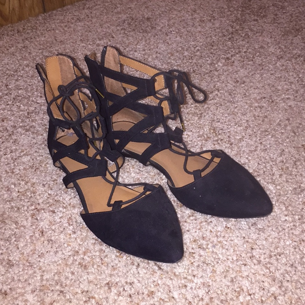 Black lace up flats